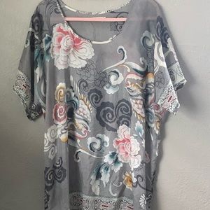 Johnny Was silk short sleeve floral tunic medium